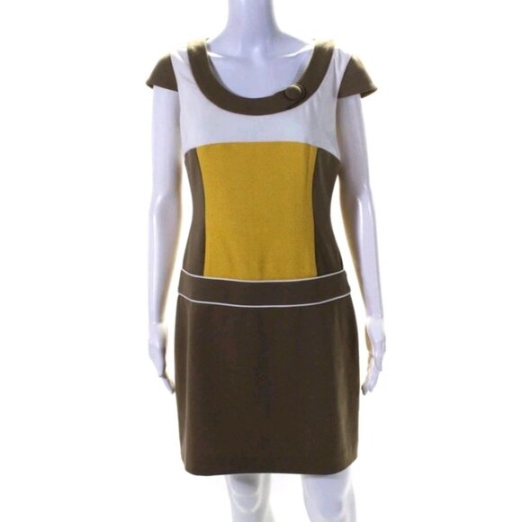Aysha Colorblock Cap Sleev0e Shift Dress Size 8 Back Zip Lined Career Business - Picture 1 of 7